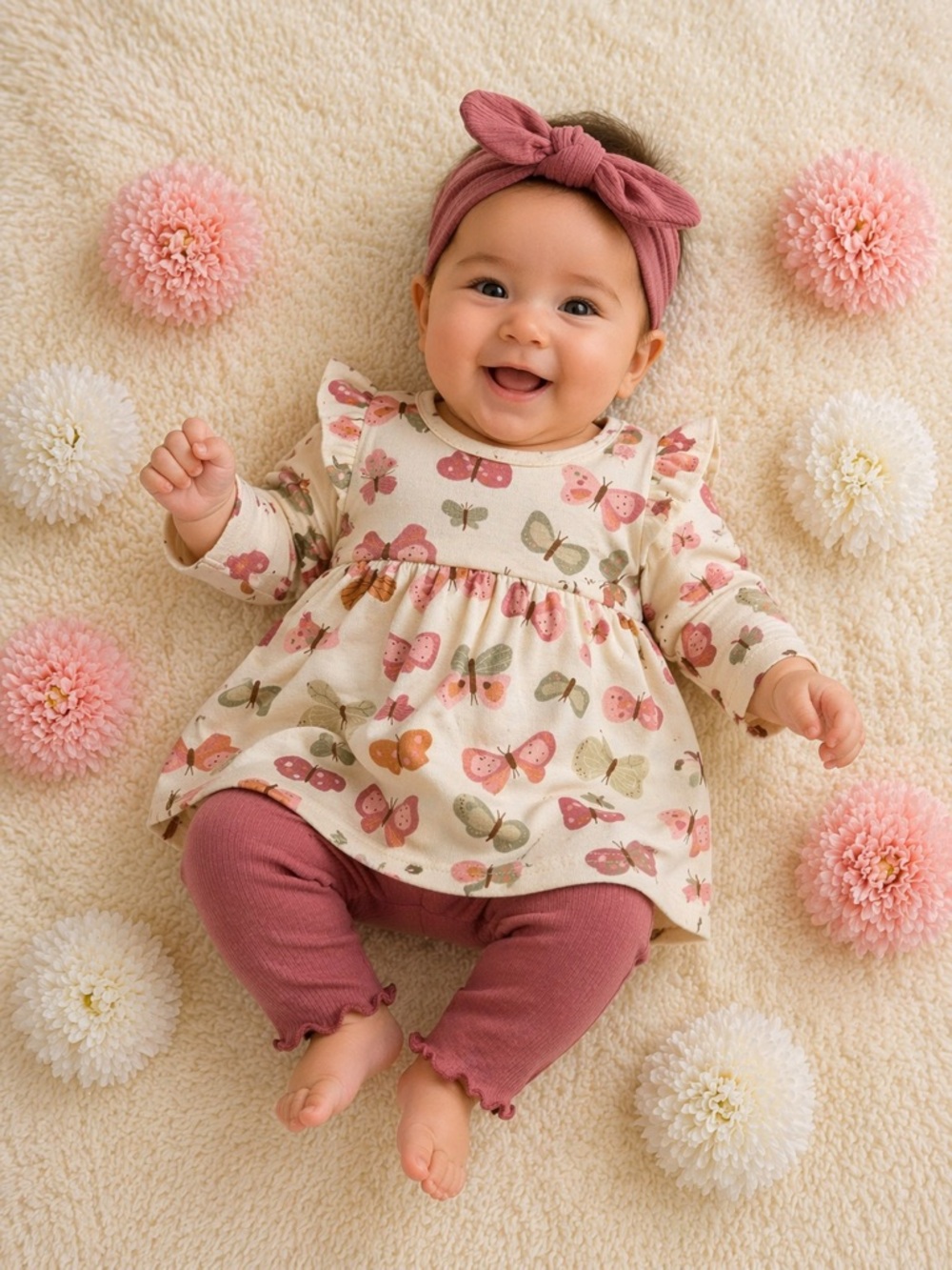 Baby Butterfly Dress Set 3-Piece Outfit 3-6 Months Pink Headband